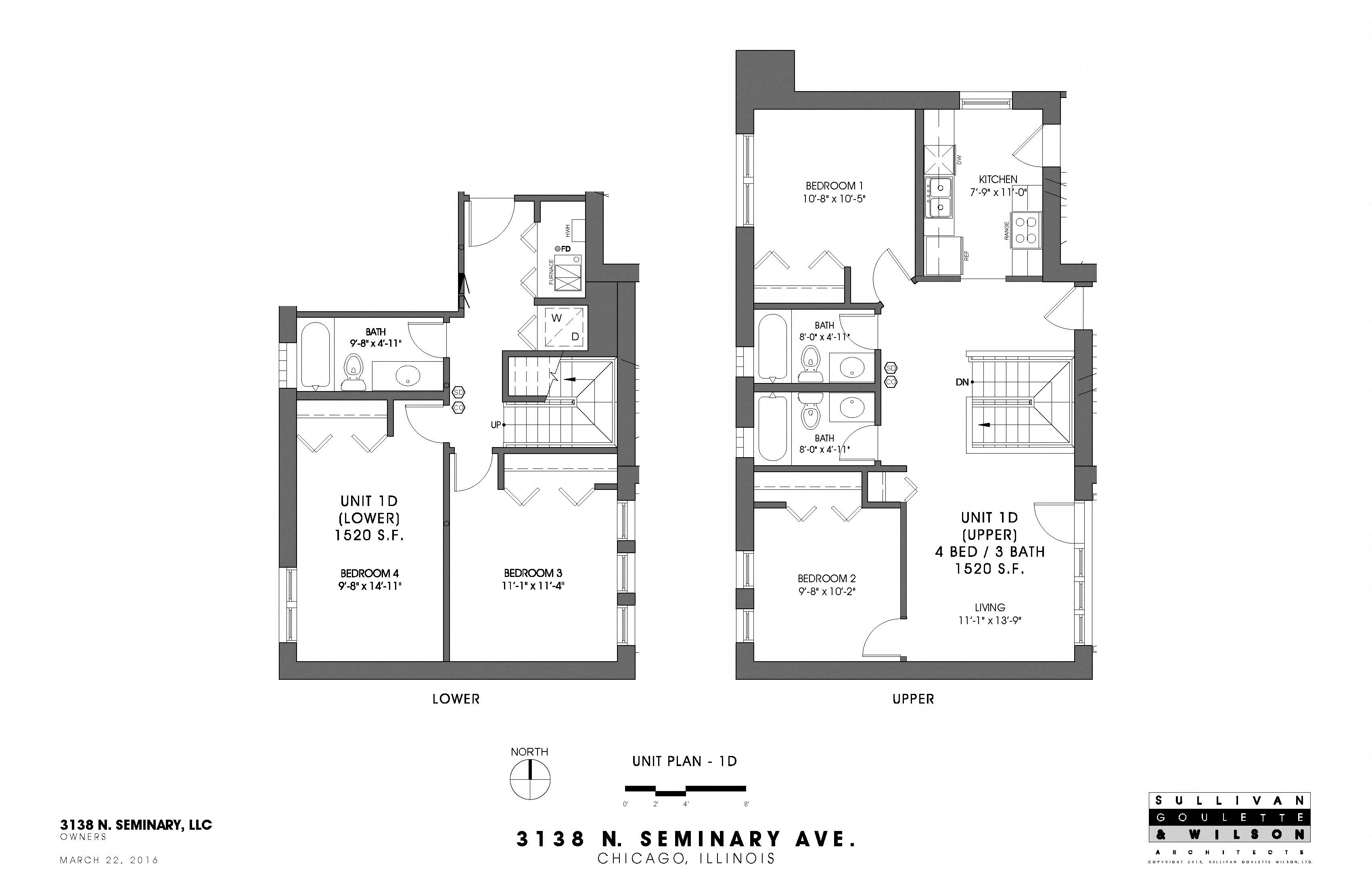 Floor plan for 4 beds, 3 baths, 1520 sqft